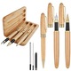Set de 3 scris Bambuc, pix, stilou si stilou cu cerneala gel, Hggzeg, Varf 0.5 mm, Scrieti fara probleme, Rezerve inlocuibile si vezicule de cerneala, Potrivite pentru diverse ocazii, 17.3x5.3x2.5cm, Maro
