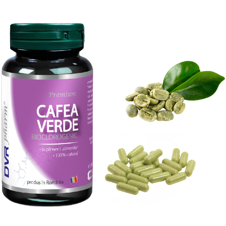 Cafea Verde (Green Coffee) extract 500mg "Bioclorogenic", fara cofeina, 60cps, DVR Pharm