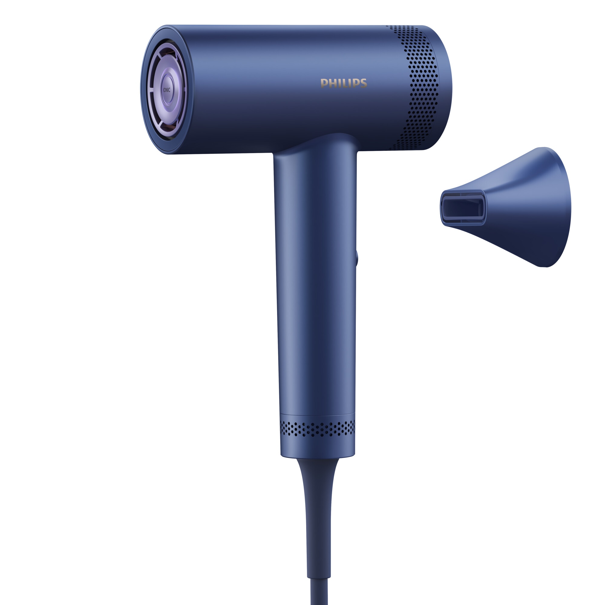 Uscator de par Philips Seria 8000 BHD839/00, tehnologie ThermoShield Advanced, ingrijire cu ioni, 3 setari de viteza, 7 setari de temperatura, difuzor magnetic, Adriatic Blue