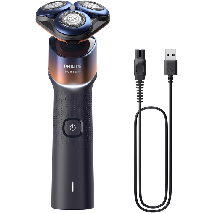 Самобръсначка Philips Series 5000 X5012/00, Мокро/Сухо бръснене, Технология SkinProtect, Гъвкави глави 360, 50 минути, Остриета ComfortCut, Хром/Оранжев