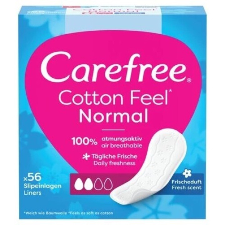 Absorbante CAREFREE, 56 bucati, respirabile, cu extract de bumbac