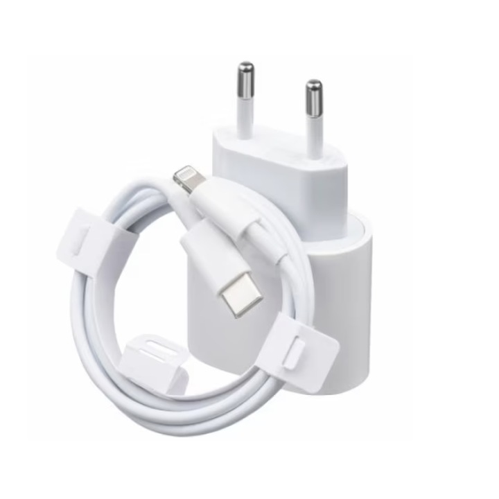 Gyorstöltő 20 W-os 2 m-es adatkábellel, iPh 14 / 13 / 12 / 11 XS kompatibilis, fehér