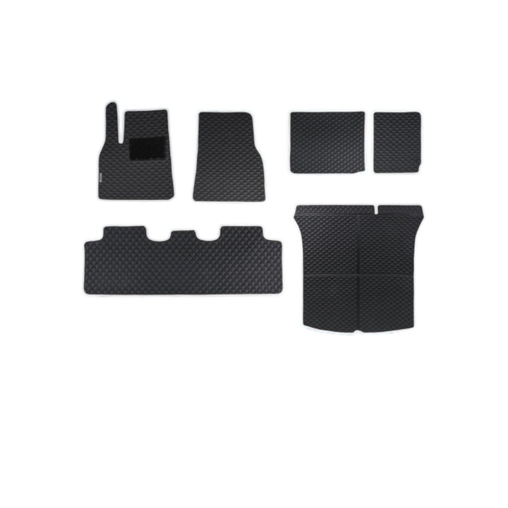 Set de 3 covorare de protectie pentru Tesla Model Y, Topfit, din piele ecologica pentru portbagaj, Negru