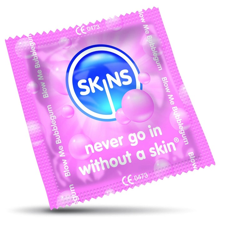 Skins Bubblegum óvszer szett, 5 db, rágógumi ízű, 52mm x 190mm