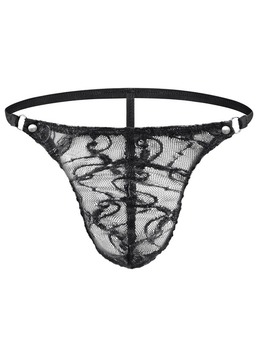 Férfi tanga, STIMEX, átlátszó, fekete, 65% poliészter, 35% pamut, egy méret