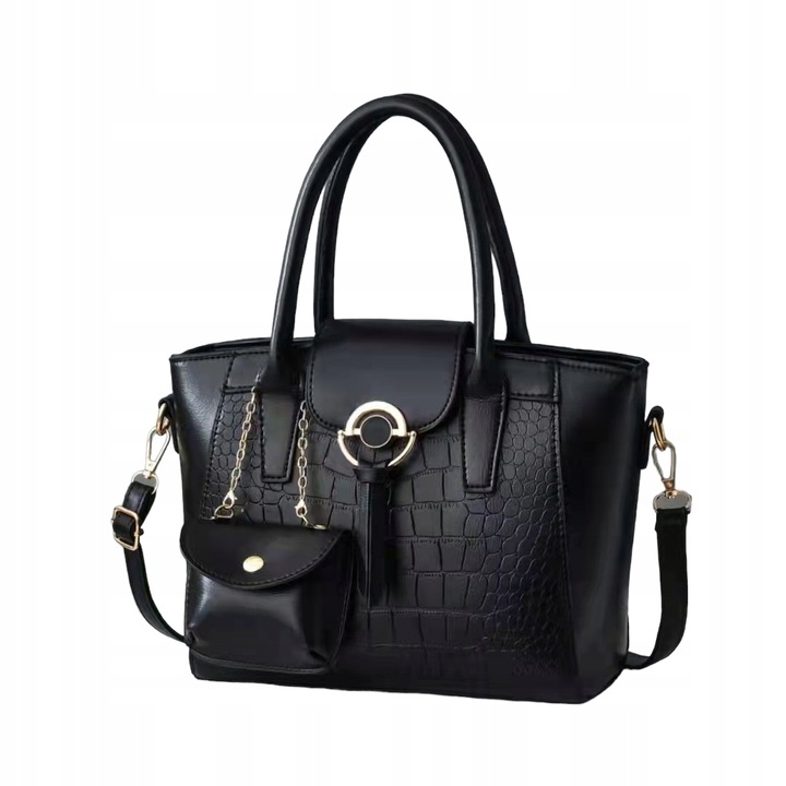 Geanta, Little Angel, piele eco, Negru, 23 x 12 x 30 cm