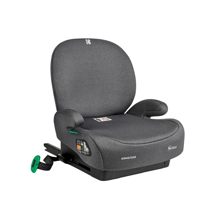 Inaltator auto cu Isofix KikkaBoo i-Boost Gri inchis omologat R129 i-Size 125-150 cm cu patar detasabil, centura de ghidaj, cotiere confortabile, husa detasabila