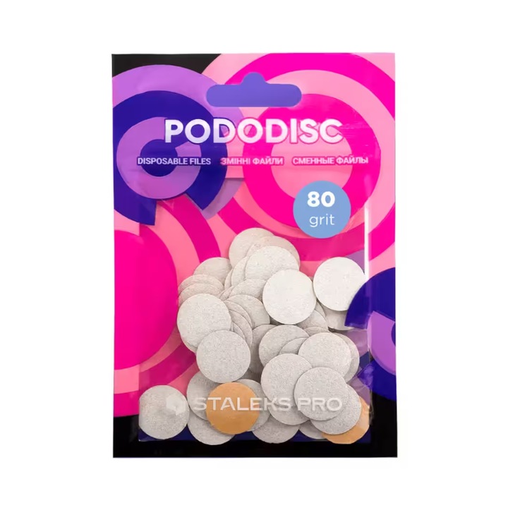 Комплект 50 шлифовъчни дискове Staleks Pro Pododisc S 80 grit, бели, за педикюр