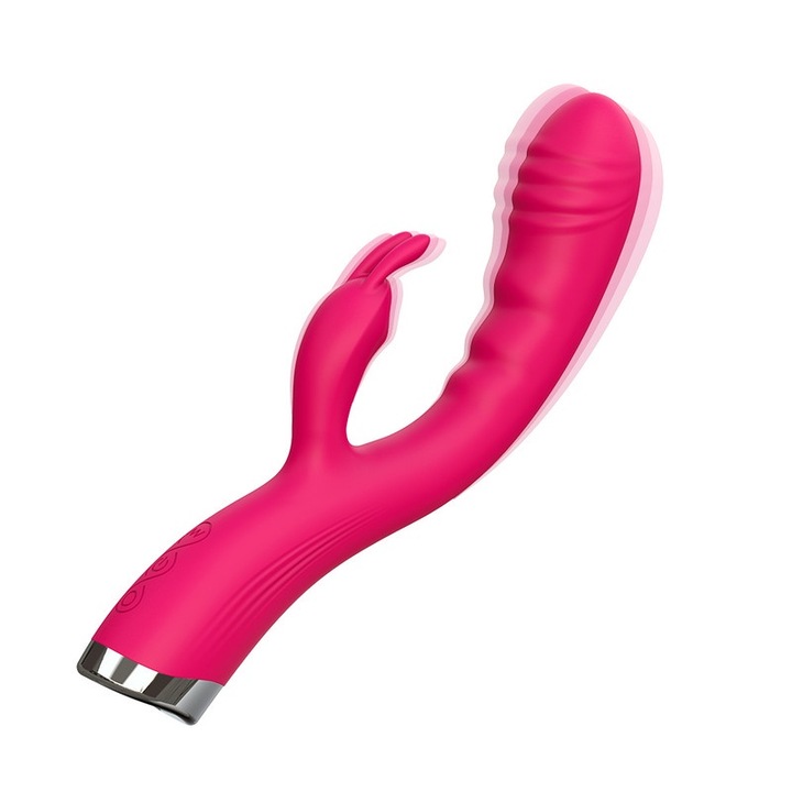 Vibrator rabbit pentru femei, 10 moduri de vibratie, waterproof, incarcabil, 226x73x35mm, silicon roz