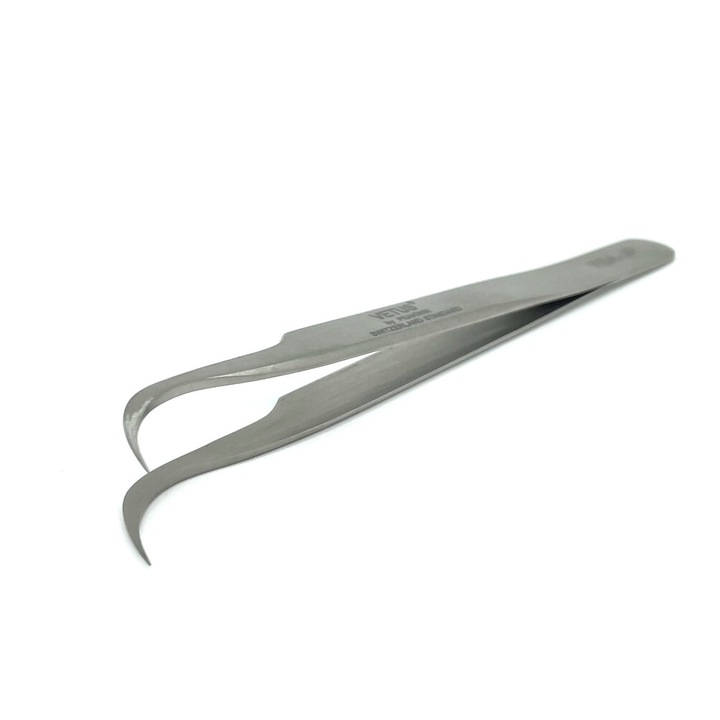 Penseta pentru gene Vetus 7-SA-JP, design curbat, otel, gri, 14cm