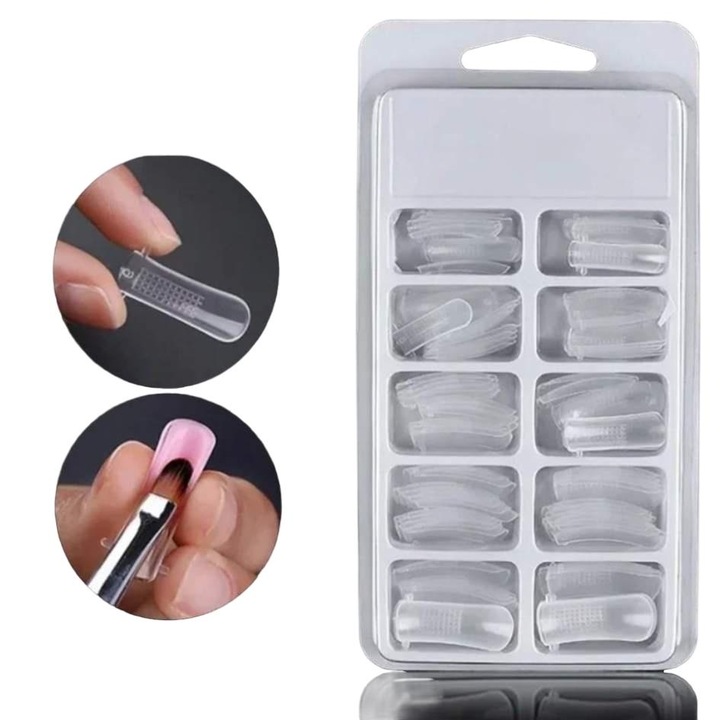 100 db-os sablon készlet körömmodellezéshez, Forme, átlátszó, többféle méret