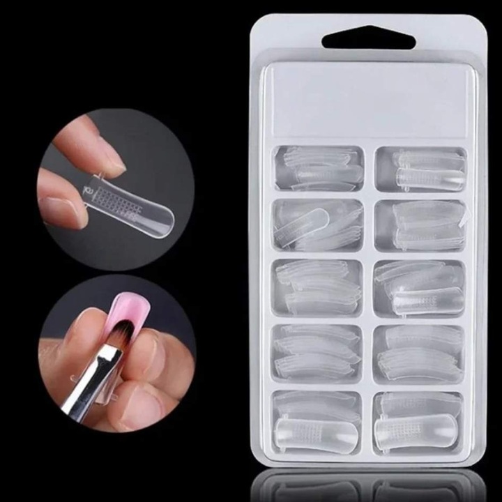 100 db-os sablon készlet körömmodellezéshez, Forme, átlátszó, többféle méret