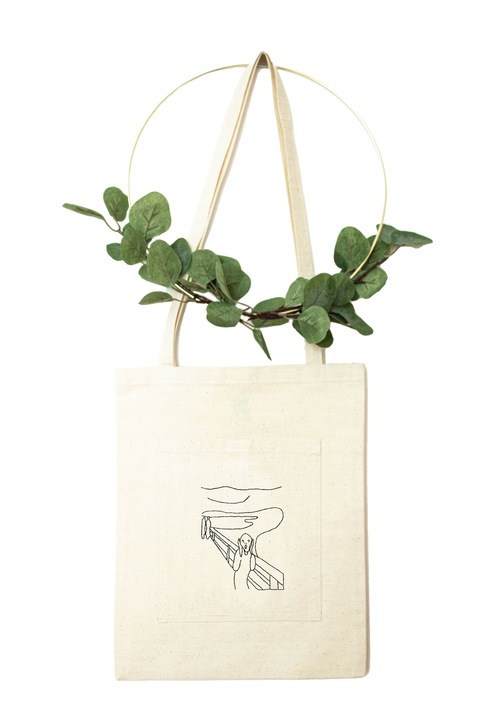 Geanta Tote Bag The Scream, Evergreen Handmade, Bej, 37 x 30 cm