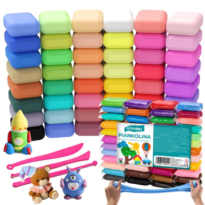 Plastilina, Artmaker, 48 Culori/Set, Modelatoare, Inteligenta, Moddelling Clay, Multicolor