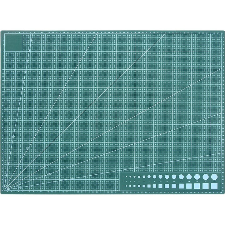Placa pentru taiere precisa, modelare, fata-verso, A2, 45 x 60 cm, scara clar vizibila, verde, Dactylion®