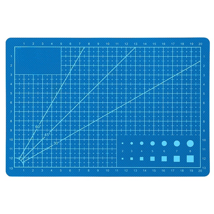 Placa pentru taiere precisa, modelare, A5, 15 x 22 cm, scara clar vizibila, albastru, Dactylion®