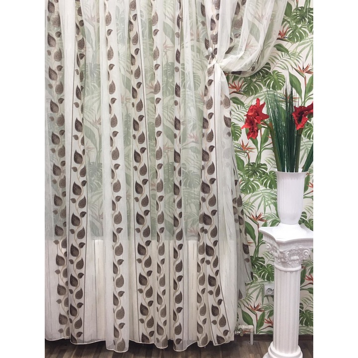 Perdea 150x245cm ivoire cu broderie maro si bej, cu rejansa by Liz Line - RD12315