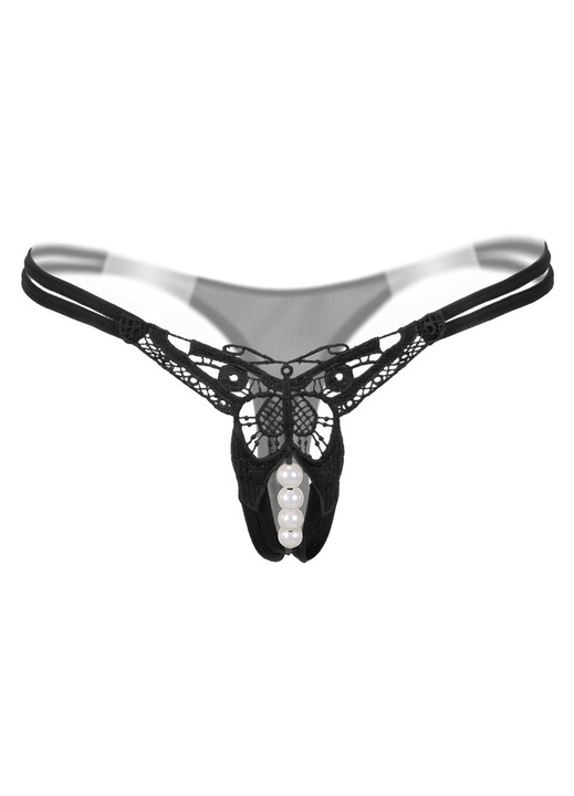 Stringuri sexy cu decupaj, STIMEX, perle decorative, negru, universal