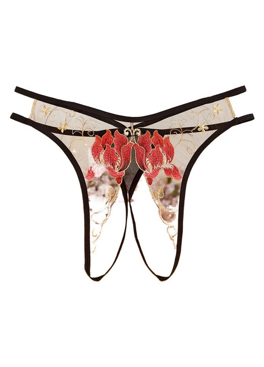 Costum sexy, STIMEX, stringuri cu deschidere, negru, rosu, galben, marime universala
