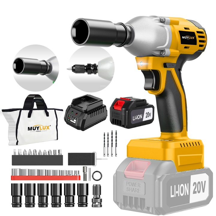 Masina de gaurit Muylux 20V, 1/2 inch, 4.0AH baterie, 3000rpm