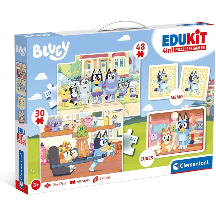 Комплект пъзел Clementoni Edukit 4w1 Bluey, образователен комплект, многоцветен