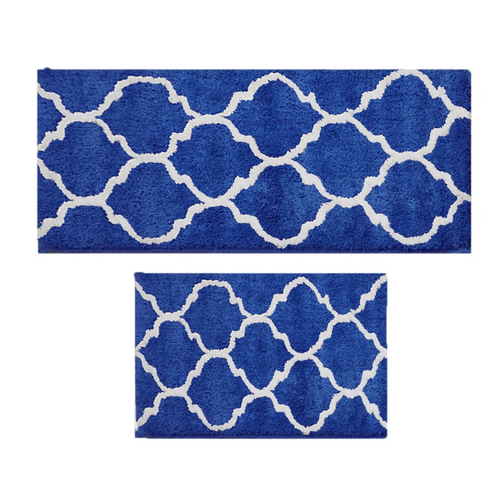 2 db csúszásmentes fürdőszobaszőnyeg készlet, 40 x 60 cm + 45 x 120 cm, kék
