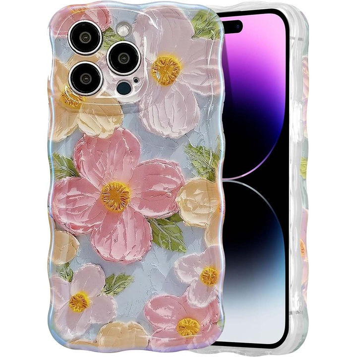 TPU tok iPhone 12 Pro Max telefonhoz, olajvirágos kivitel, karcálló, többszínű, 1db szett