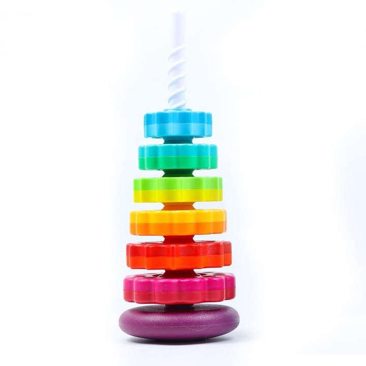 Set jucarii educationale Sundiguer, 6 inele de stivuire, culori multicolore, dezvolta coordonarea mana-ochi, 1-3 ani