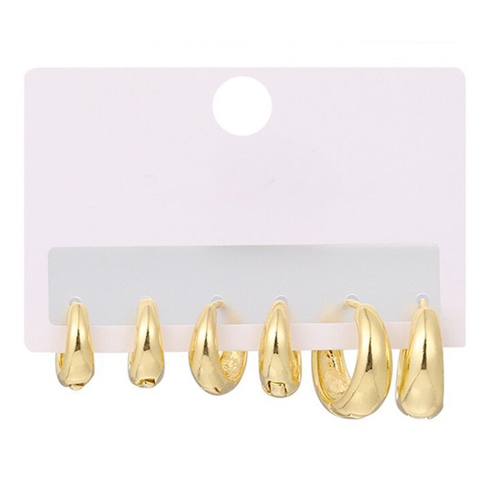 Set de 6 Cercei Auriu, LEIISVK, Cercei hoop mici, Dimensiuni 7mm/10mm/12mm