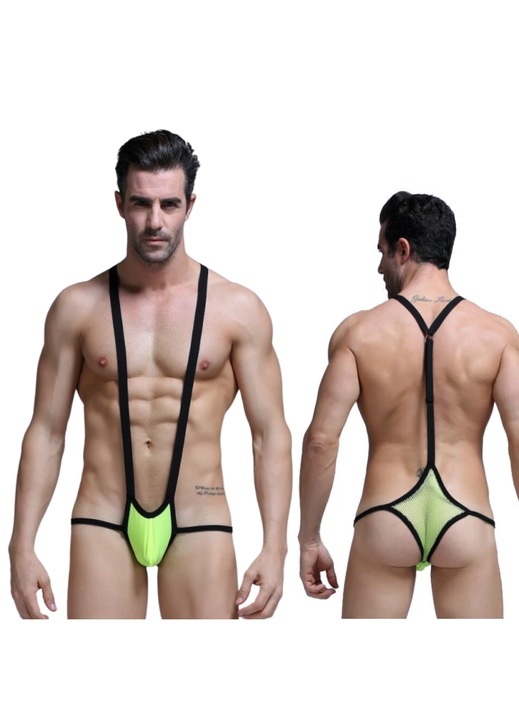 Lenjerie sexy barbati, STIMEX, body din plasa, verde neon, material flexibil, One Size INTL