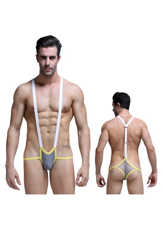 Lenjerie sexy, STIMEX, body din plasa, gri, material elastic, One Size INTL