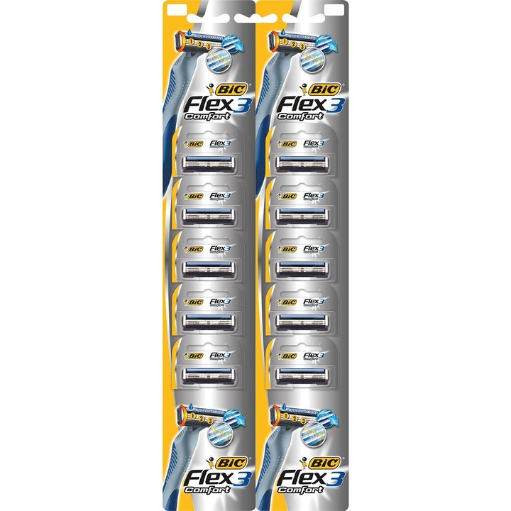 Borotva, Bic Flex 03 Comfort, 3 penge, hidratáló csíkkal, 10 darabos készlet