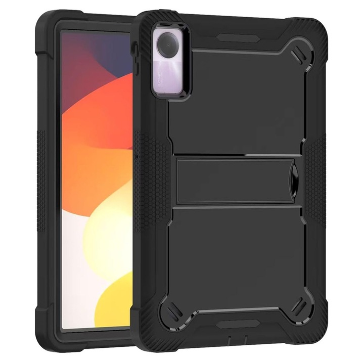 Защитен калъф за таблет, съвместим с Xiaomi Redmi Pad SE 11, Rugged TabShell, със стойка, подсилени ъгли, включено защитно фолио, държач за писалка, TPU, черен