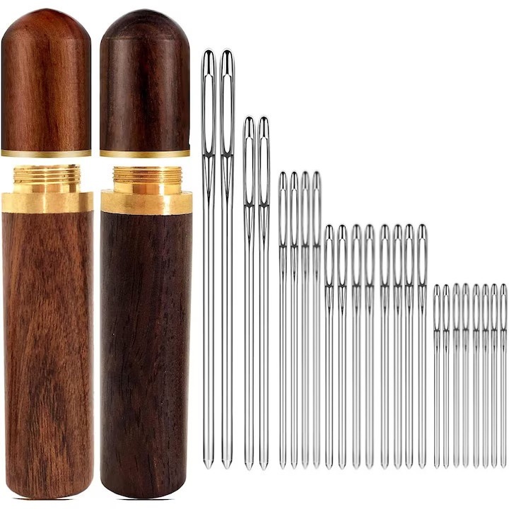 Set de ace de cusut din 30 de piese, FanFox™, cu orificiu special pentru infilare usoara, lemn, Negru