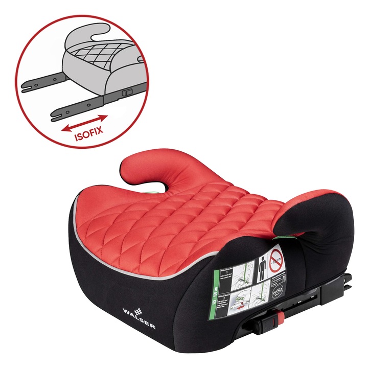 Inaltator auto pentru copii Andy cu ISOFIX Premium, Walser, Testat si Certificat ECE R 129, i-Size, 6-12 ani, 125-150 cm, 22-36 Kg, scaun inaltator universal, negru cu rosu
