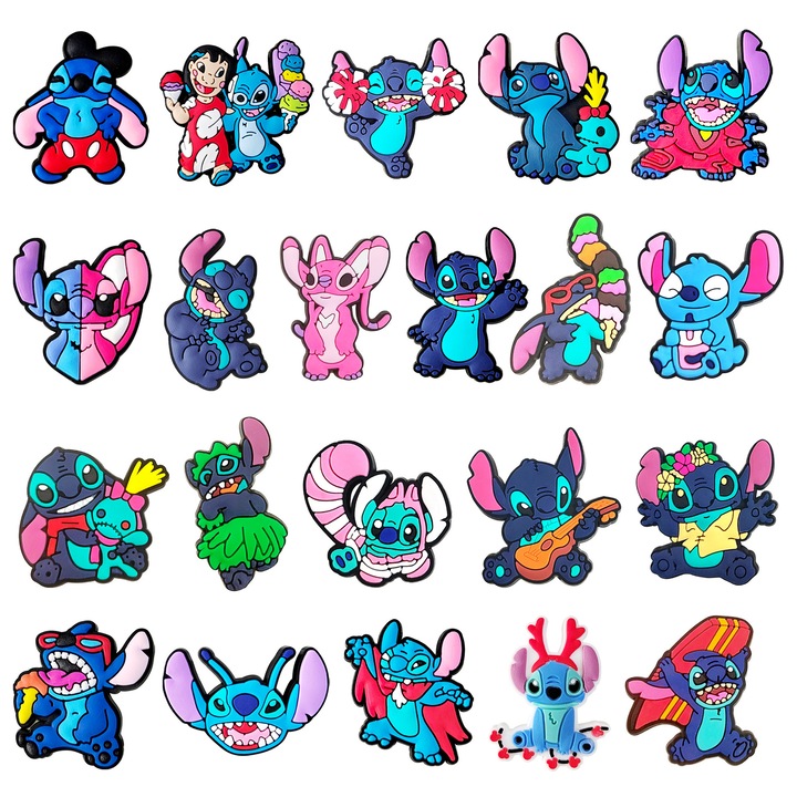 Комплект от 21 аксесоара Crocs, JENUOS, тип Лило и Стич, Карикатурни модели, pvc, многоцветен