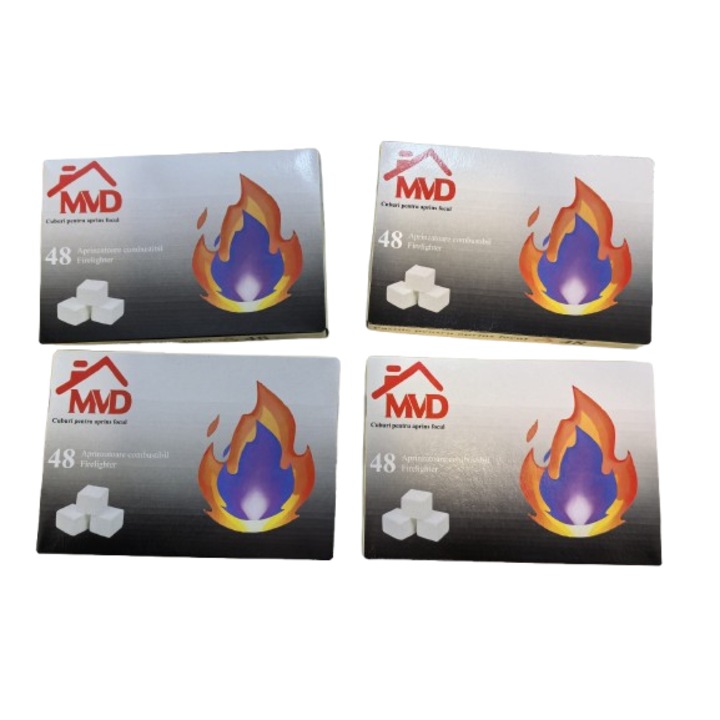 Set 192 Cuburi pentru Aprins Focul MVD, 4 cutii, pastile aprinzatoare, timp indelungat de ardere, incalzire centrala, seminee, sobe, camping, drumetii