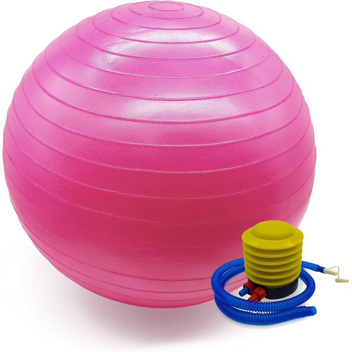 Фитнес топка, Gobetters, 75 см, PVC, розова, комплект с помпа за надуване и инструмент за отстраняване на клапан