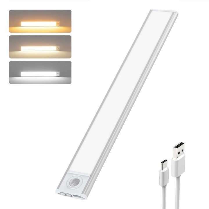 Lumina Reincarcabila Cu Senzor De Miscare, 54 LED-Uri Reglabile Pentru Dulap, 3 Temperaturi De Culoare, 800 Mah, Lumini Magnetice Fara Fir Pentru Dulap, Lumini De Sub Blat Pentru Dulap De Camara De Bucatarie