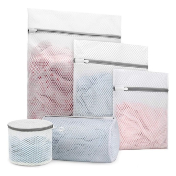 Комплект от 5 мрежести торби за пране Honeycomb, Super Viata, 40x50cm, 30x40cm, 23x30cm, 20x30cm, 15x17cm, с цип против ръжда
