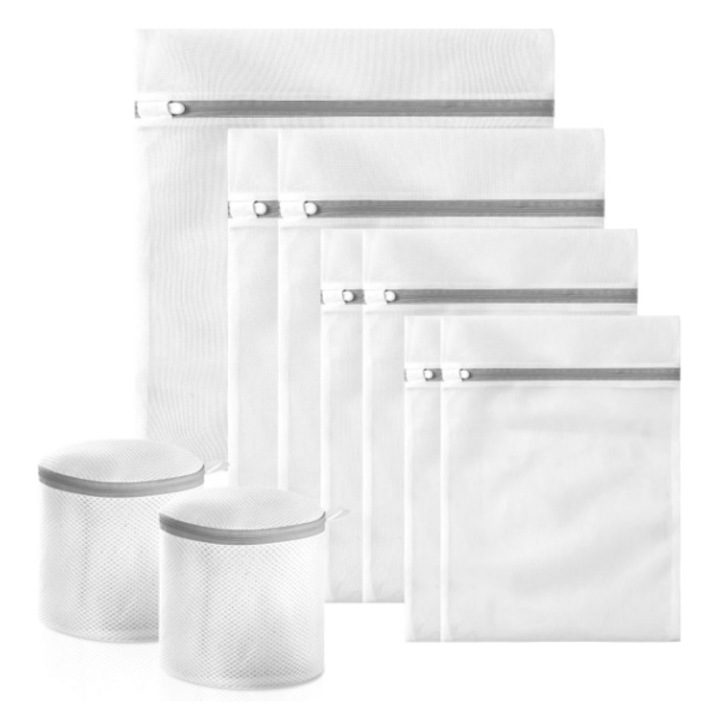 Комплект от 9 мрежести торбички за деликатно пране, Super Viata, 24x24inch, 23.6x19.7inch, 19.7x15.7inch, 15.7x11.8inch, 5.9x6.7inch