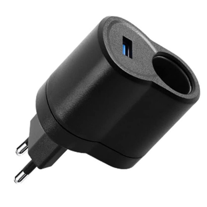 Adaptor priza 220V la 12V, Axroad Mall, Cu priza tip bricheta, Protectie la scurtcircuit, Portabilitate, Negru