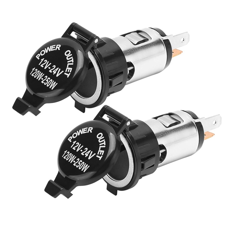 2 db autós szivargyújtó aljzat, Axroad Mall, Fedéllel, 12V-24V, 120W, Víz- és porálló, Könnyen felszerelhető, Személygépkocsikhoz, Teherautókhoz, Motorcsónakokhoz, Fekete