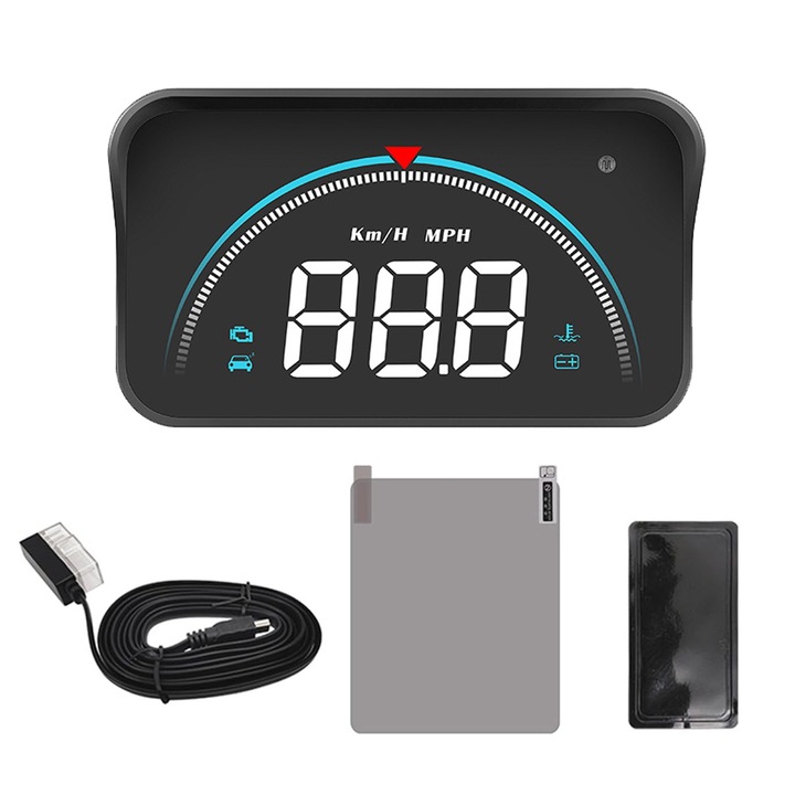 HUD Head Up дисплей за предно стъкло, Axroad Mall, OBD-II интерфейс, LED дисплей, светлинен сензор и автоматично регулиране на яркостта, автоматична аларма, лесен за инсталиране, ABS, черен