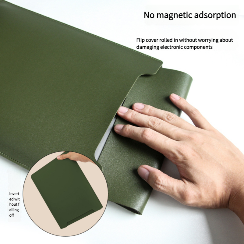 Husa laptop, Piele ecologica, Pentru Apple MacBook Pro 14", Rezistenta la apa, Verde
