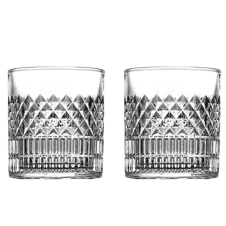 Axroad Mall whiskys poharak készlet, 2 részes, 300 ml, gyémánt nyomat, könnyű luxus textúra, könnyen fogható és tisztítható, kristálytiszta, erős és tartós, bourbon, skót, konyak, üveg, 9,3 x 8,5 cm, átlátszó
