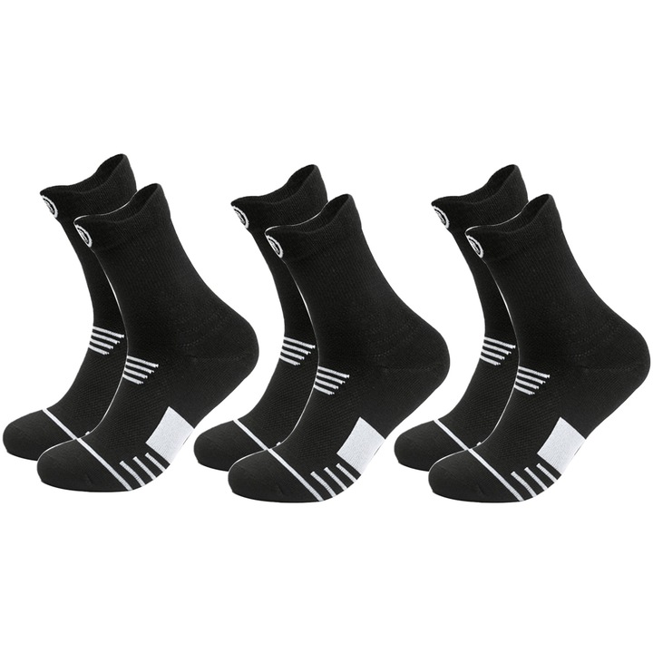 Set De Sosete Unisex, Axroad Mall, 3 perechi, Lungime medie, Absorbant de transpiratie, Moliciune si respirabilitate, Anti-Frecare, Pentru fotbal, rugby, baschet, alergare, drumetii, yoga, pilates, Marime universala, Negru