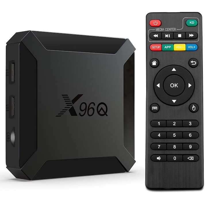 Mediaplayer TV Box, Axroad Mall, X96Q, Android 10, 2GB + 16GB ROM, 4K Ultra HD, Allwinner H313, 2.4GHz Wifi, Quad core, С дистанционно управление и батерия, Пластмаса, 88.4 x 88.4 x 18.6mm, Черен