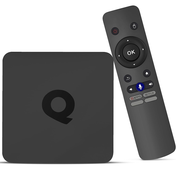 Мултимедиен плеър, Mediaplayer TV Box, Axroad Mall, Q1ATV, Bluetooth 5.2, Android 10, 2GB + 16GB ROM, 4K, Allwinner H313, 2.4GHz WiFi, Quad Core, С дистанционно управление и батерия, Пластмаса, 92 x 92 x 17 mm, Черен