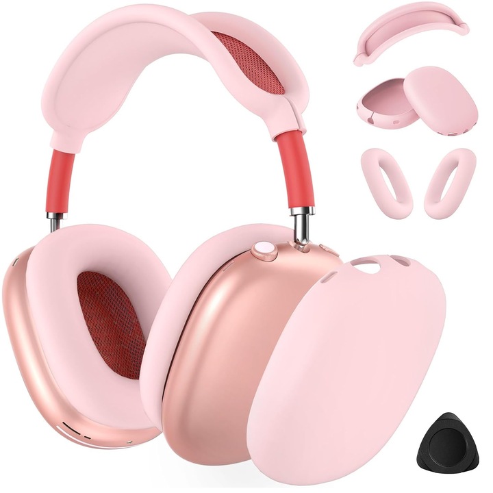 Set 3 Husa De Protectie Casti Pentru Airpods Max, Axroad Mall, Silicon, Trimiteti scule de dezasamblare, Anti-amprenta, Anti-Zgarieturi, Impermeabil, Rezistent la praf, Usor de instalat si curatat, 88 x 104 x 24mm, Roz